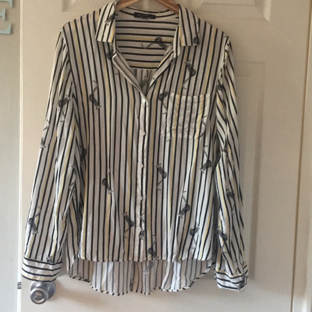 Button Down Blouse with Lemur Print